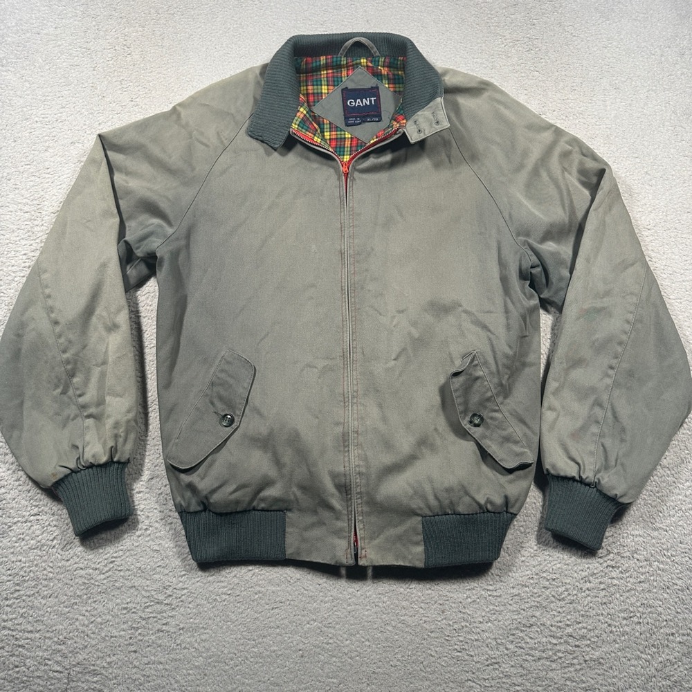 Vintage 90s Gant Harrington Jacket Kids XL/20 Gray Plaid Sun Faded Cotton Bomber